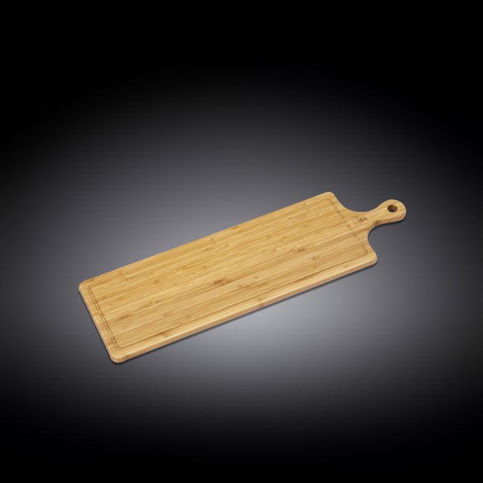 Bamboo long serving board with handle, natural wood grain texture, eco-friendly kitchen accessory