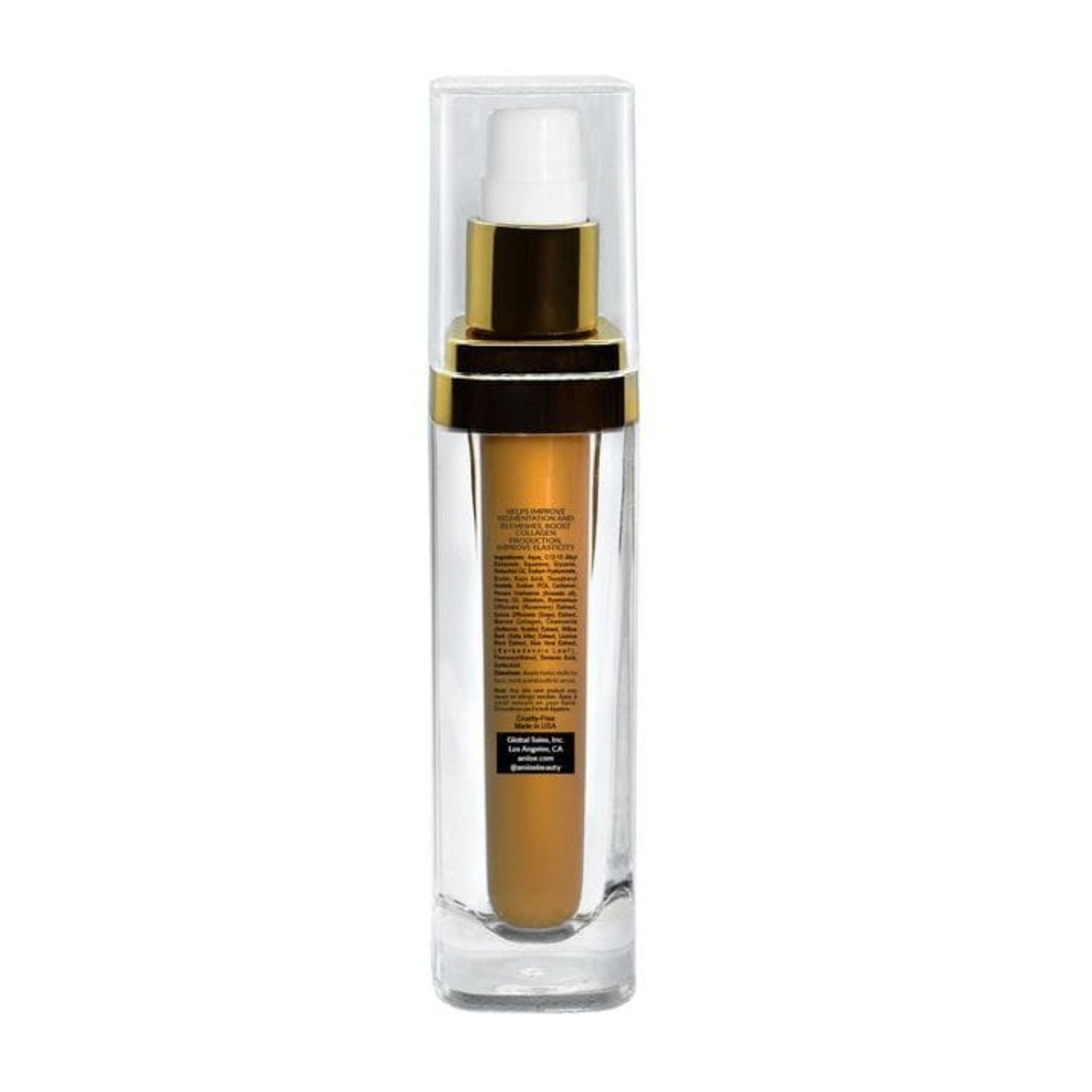 Golden anti-aging bakuchiol serum with pump dispenser, natural skincare alternative to retinol