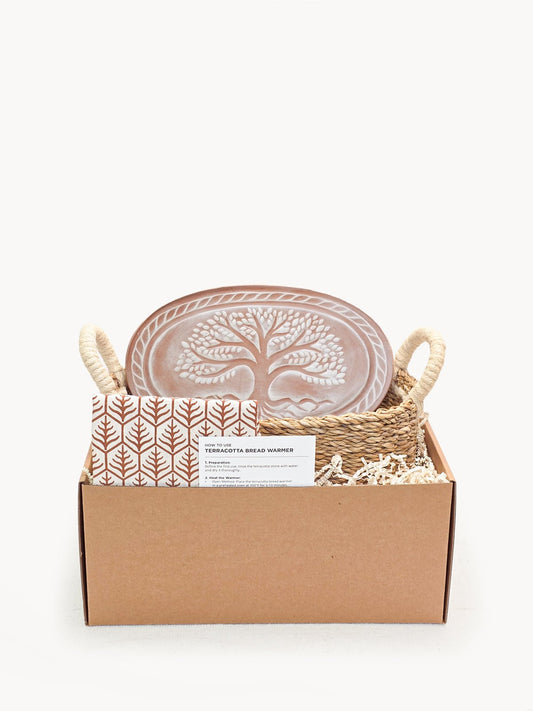 Bread Warmer & Basket Gift Set with Tea Towel - Tree of Life Oval-0