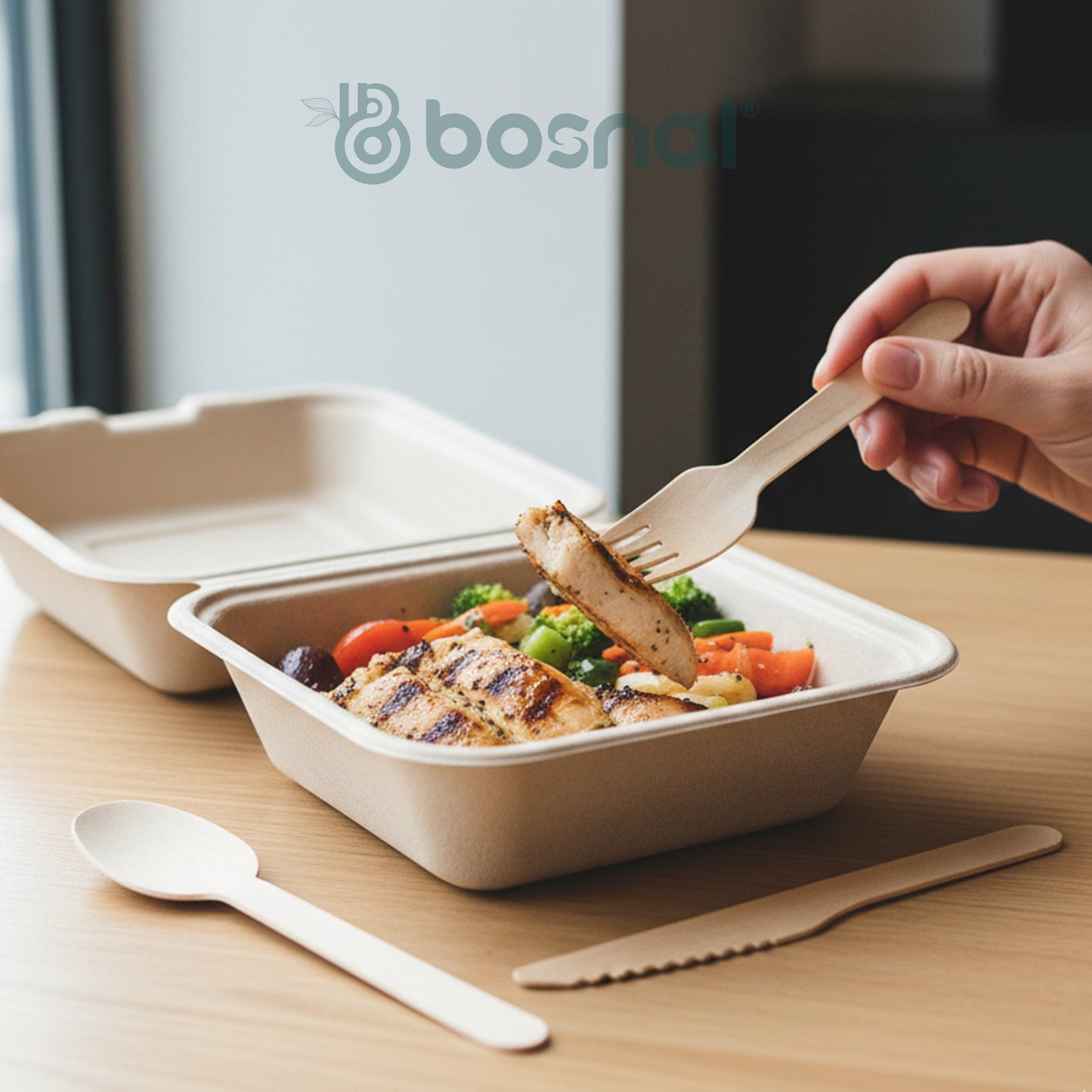 Bosnal – Wooden Disposable Cutlery Set, 6.5 inch, 100 Pcs, Birch Wood Spoons, Forks & Knives