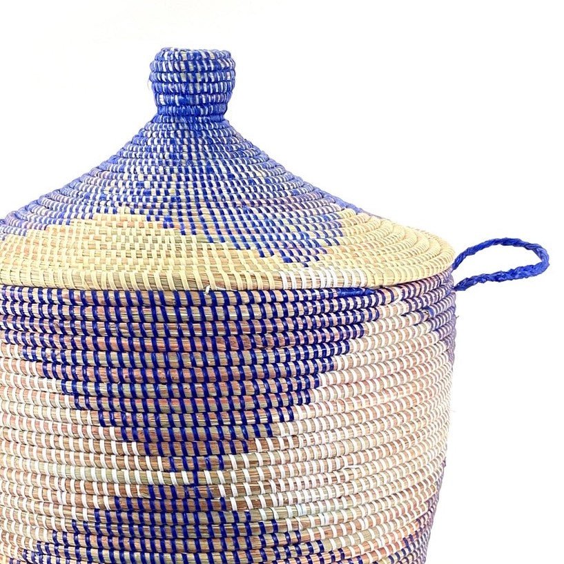 Low Storage Basket - Blue + Natural Chevron
