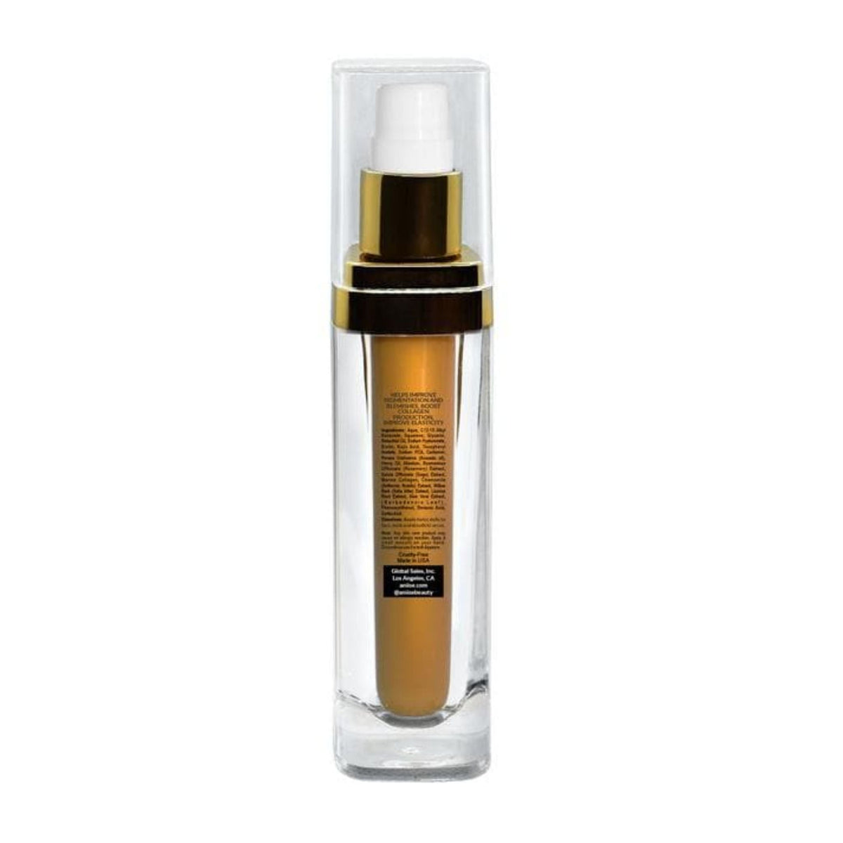 Golden anti-aging bakuchiol serum with pump dispenser, natural skincare alternative to retinol