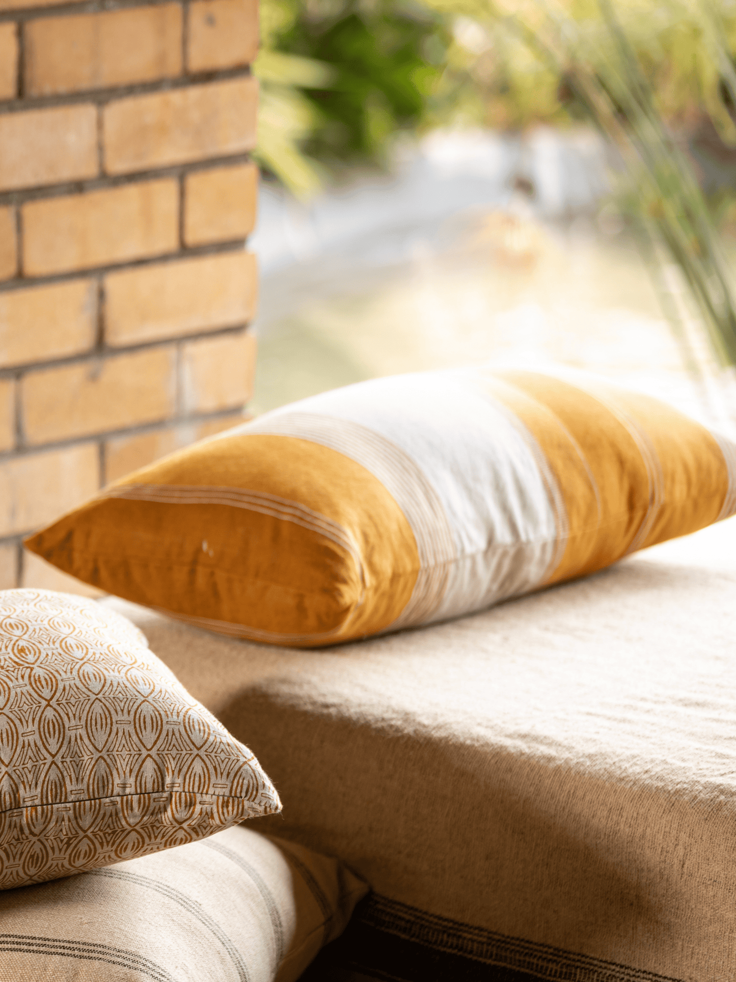 Tulum Stripe Ochre Lumbar Pillow Cover